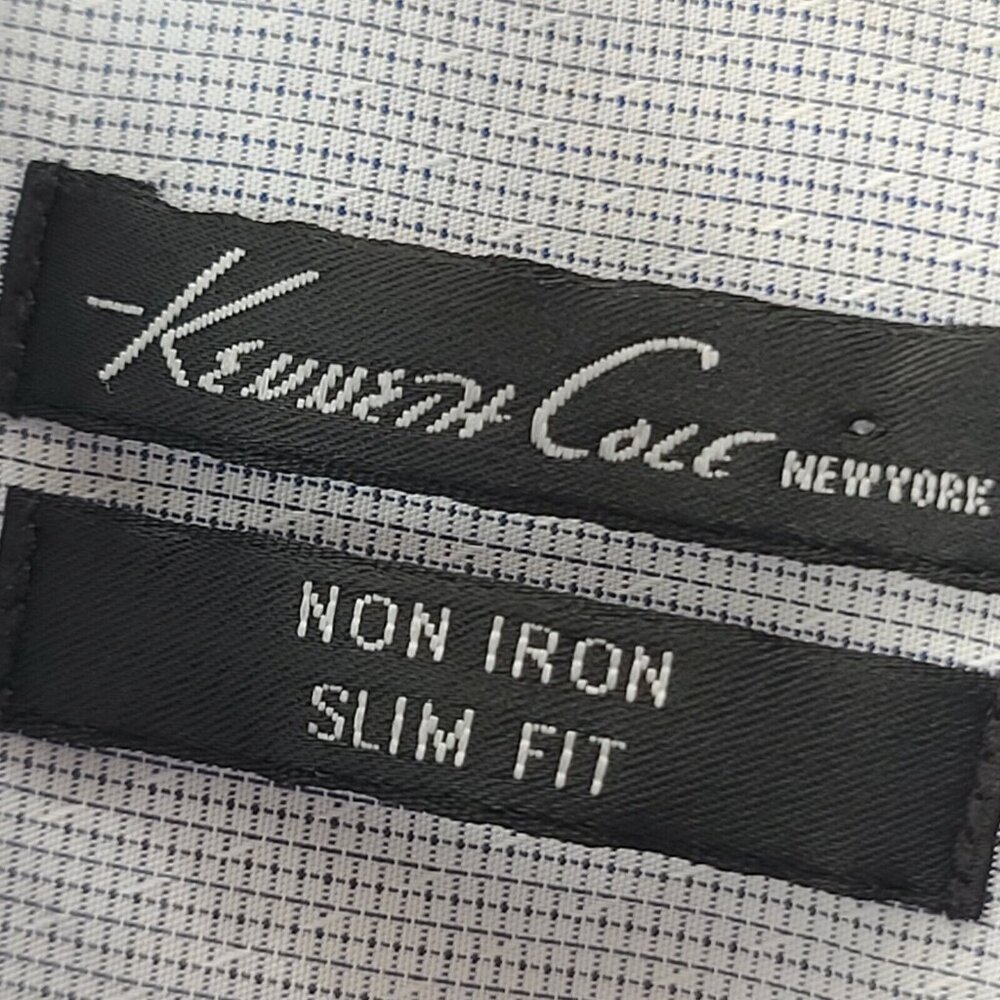 Kenneth Cole Dress Shirt 2XL Men Size 18 34/35 Light Blue Grid Check Long Sleeve - Picture 3 of 12